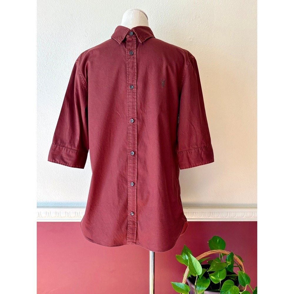 AllSaints Redondo HS Shirt Men's S Burgundy Oxblood Half Sleeve Ramskull Logo‎